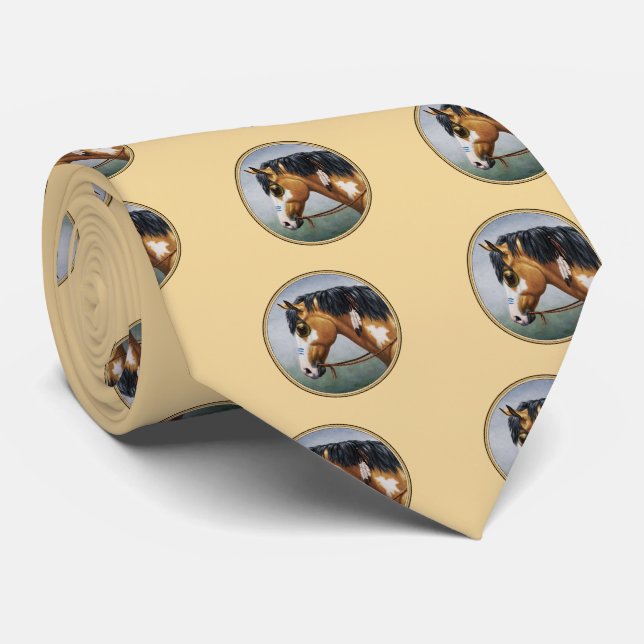 Native American Buckskin Pinto Horse Yellow Tie (Rolled)