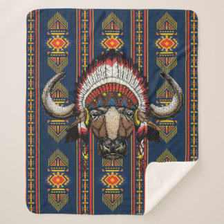 Native American Buffalo Headdress Sherpa Blanket