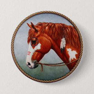 Native American Chestnut Pinto War Horse 7.5 Cm Round Badge