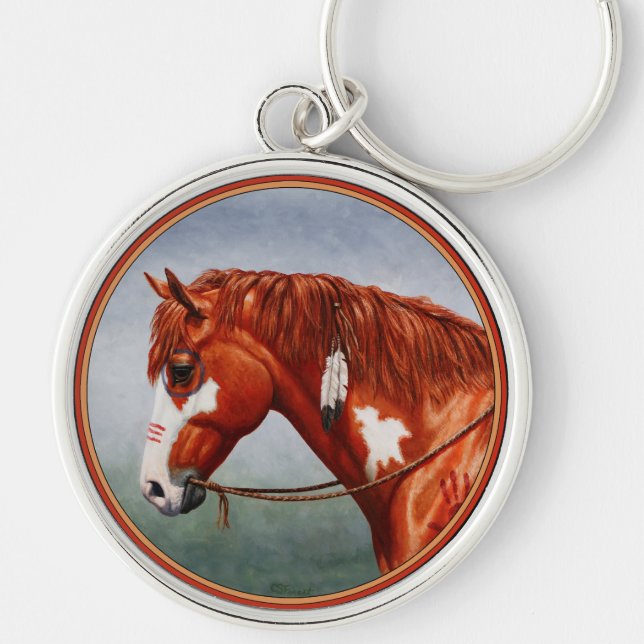 Native American Chestnut Pinto War Horse Key Ring (Front)