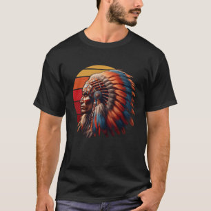 Native American Chief Headdress Vintage Sunset Tri T-Shirt