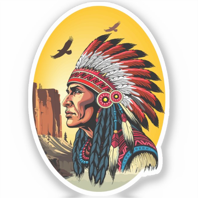 Native American Chief on wild Landscape Sunset (Front)