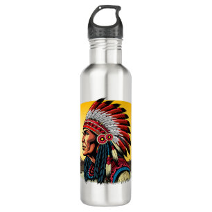 Native American Chief on wild Landscape Sunset 710 Ml Water Bottle