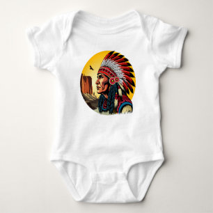Native American Chief on wild Landscape Sunset Baby Bodysuit