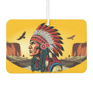 Native American Chief on wild Landscape Sunset Car Air Freshener