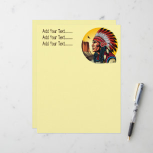 Native American Chief on wild Landscape Sunset Custom Letterhead