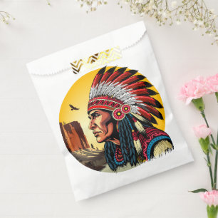 Native American Chief on wild Landscape Sunset Favour Bags