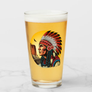 Native American Chief on wild Landscape Sunset Glass