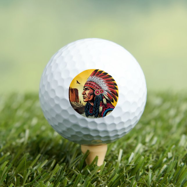 Native American Chief on wild Landscape Sunset Golf Balls (Insitu Tee)