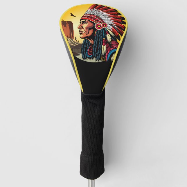 Native American Chief on wild Landscape Sunset Golf Head Cover (Front)