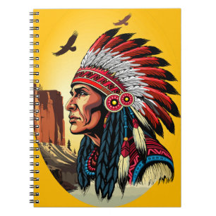Native American Chief on wild Landscape Sunset Notebook