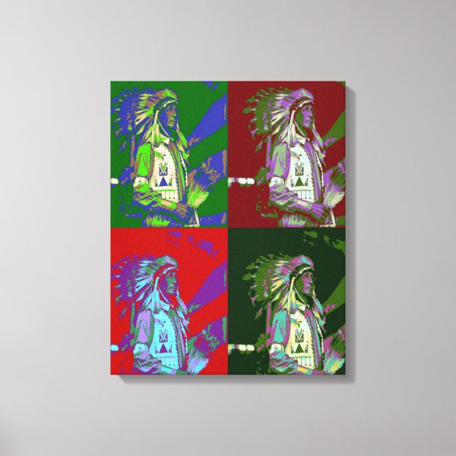 Native American Chief Pop Art Canvas Print (Front)