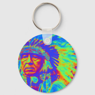 Native American Chief Pop Art Key Ring