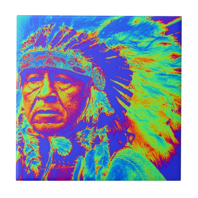Native American Chief Pop Art Tile (Front)