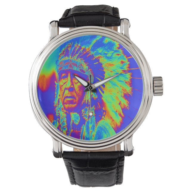 Native American Chief Pop Art Watch (Front)