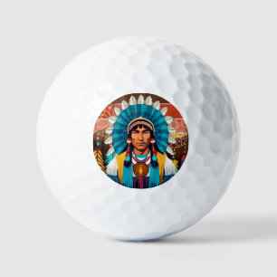 Native American Chief Powerful Portrait Golf Balls