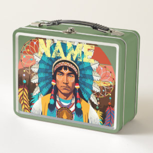 Native American Chief Powerful Portrait Metal Lunch Box