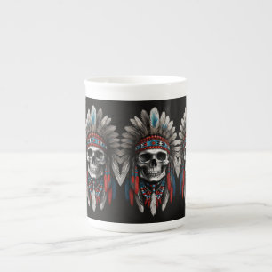 Native American Chief Skull with Headdress Bone China Mug