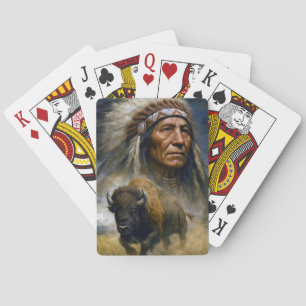 Native American Chief with Charging Buffalo Playing Cards