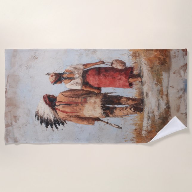 Native American Couple Beach towel (Front)