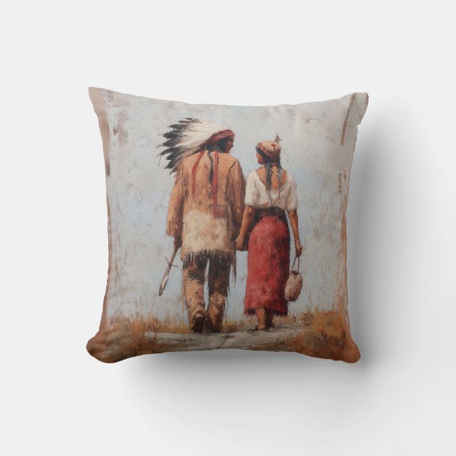 Native American Couple Throw Pillow (Front)