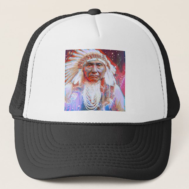 Native American  Crazy Horse Trucker Hat (Front)