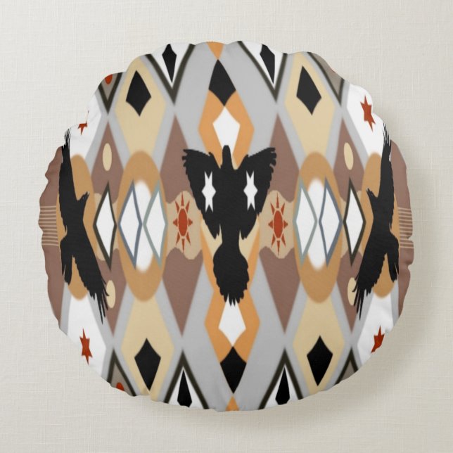 Native American Crow Round Cushion (Front)