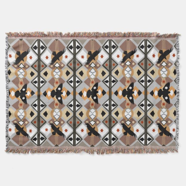 Native American Crow Throw Blanket (Front)