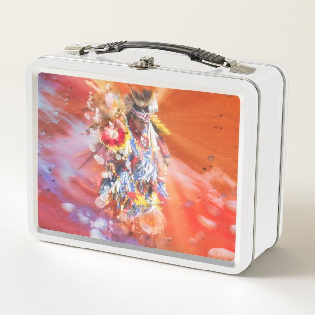 Native American DANCING  WOLVES Metal Lunch Box (Front)