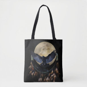 Native American Dream Catcher, Raven and Wolf Tote Bag