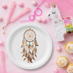 Native American Dreamcatcher Art Magical Feathers Paper Plate