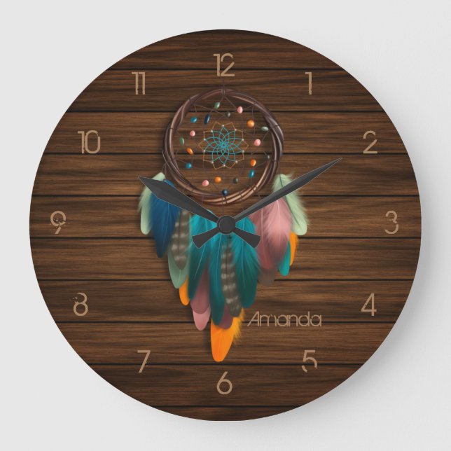 Native American Dreamcatcher Large Clock (Front)