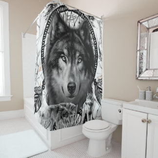 Native American Dreamcatcher Wolf Shower Curtain