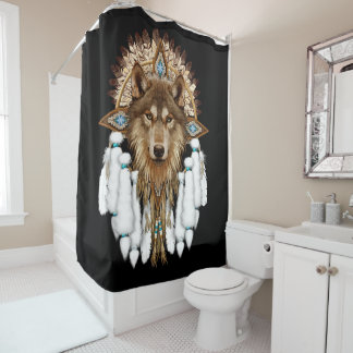 Native American Dreamcatcher Wolf Shower Curtain