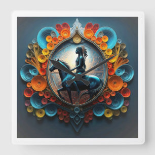"Native American Dreamscape" Square Wall Clock