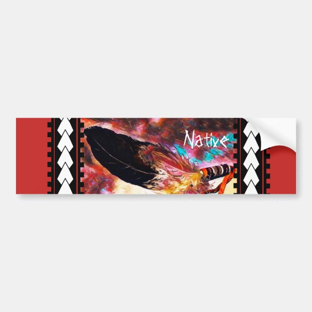 Native American Eagle Feather Colourful Red Auto Bumper Sticker (Front)