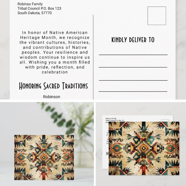 Native American Ethnic Art Tribe Pattern Vintage Postcard (native american postcards feathers dream catcher beads pattern indian vintage western)