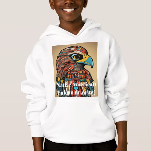" Native American Falcon " Kids' Pullover Hoodie  (Front)