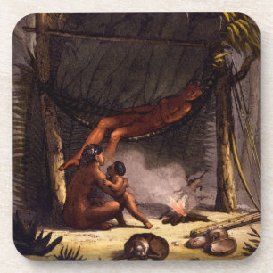 Native American Family under a Leaf Shelter (colou Coaster