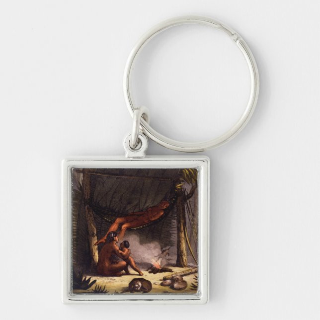 Native American Family under a Leaf Shelter (colou Key Ring (Front)