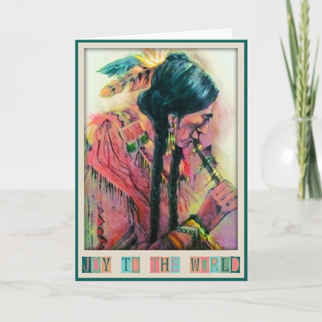 Native American Flute Player Christmas Card (Front)