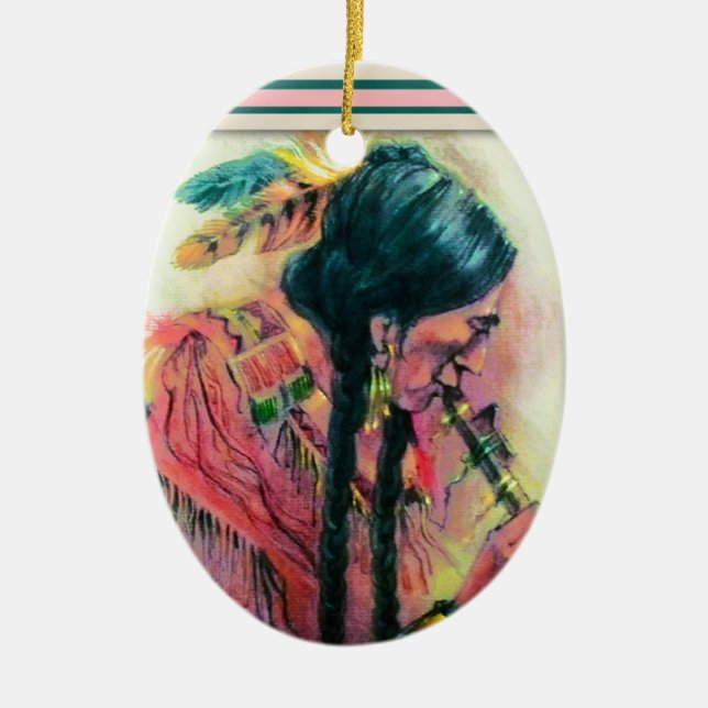 Native American Flute Player Christmas Ornament (Front)
