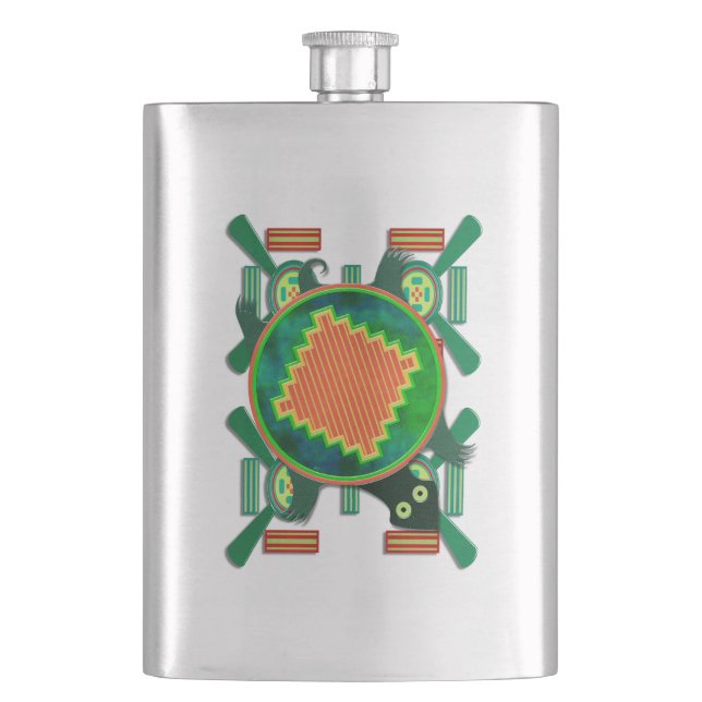 Native American Folk Art Turtle Hip Flask (Front)