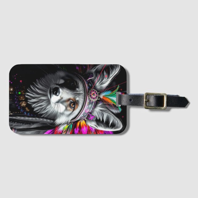 Native American Fox art Luggage Tag (Front Horizontal)