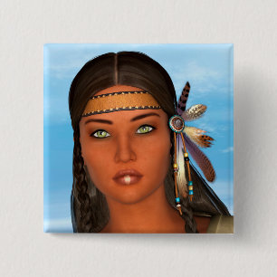 Native American Girl 15 Cm Square Badge