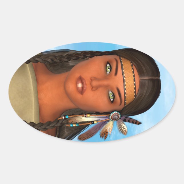 Native American Girl Oval Sticker (Front)