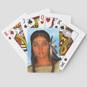 Native American Girl Playing Cards
