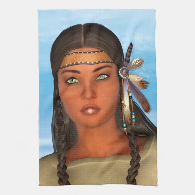 Native American Girl Tea Towel (Vertical)