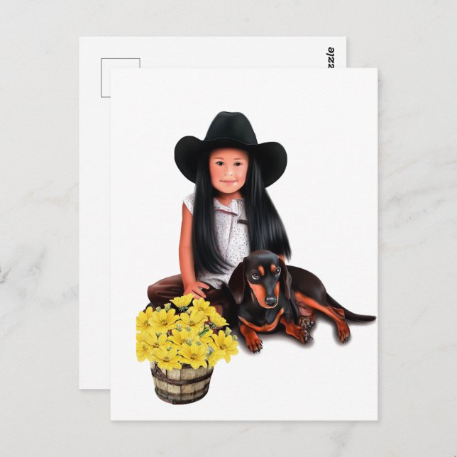 Native American Girl with Dachshund Postcard (Front/Back)