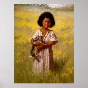 Native American Girl with Rabbit   Poster